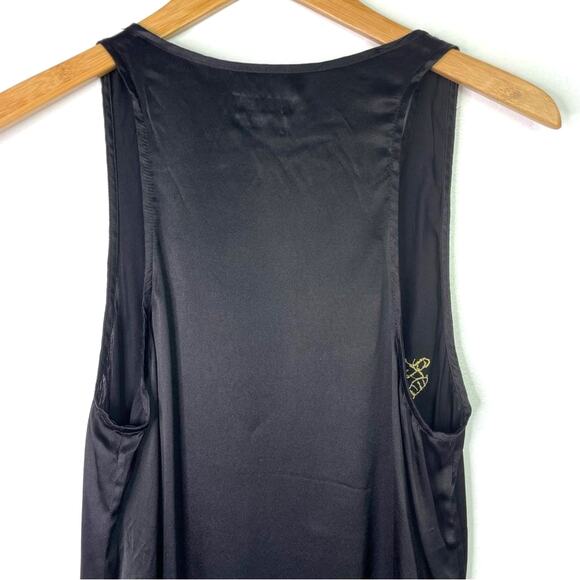 Verameat Black Satin Mini Dress Pretty Kitty Cat Gold Embroidered Large - Picture 5 of 8